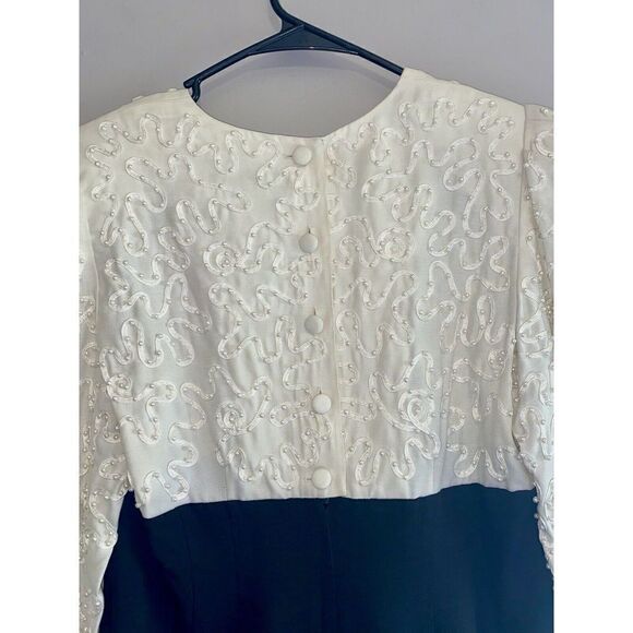 Vnt Sarah Elizabeth Dress Crew Neck Beaded Pearl Button Shoulder Pads 10 Petite - Picture 6 of 16